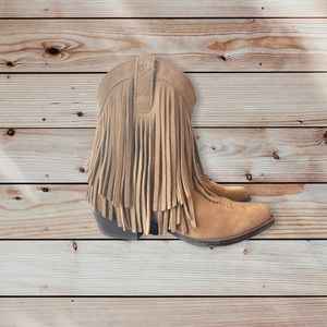 Ariat 4RL Advanced Brown cowgirl fringe ankle boot Suede Girl Size 1